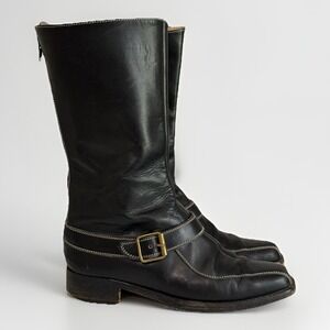 MANOLO BLAHNIK Boots Womens Sz 5 Black‎ Leather Boots Riding Mid Calf Buckle